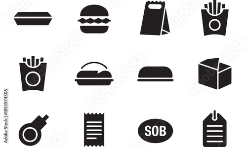 Collection of fast food icons displayed on a white background