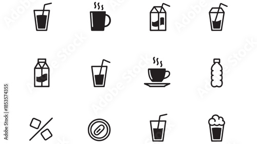 Various Beverage Icons Displayed on a White Background