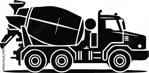 Concrete Mixer Truck Silhouette, Heavy Construction Vehicle, Cement Truck Icon, Ready-Mix Truck Vector, silhouette, illustration, vector