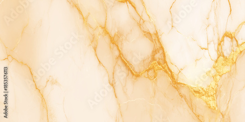 A striking close up view of a luxurious golden and creamy white marble texture showcasing natural veining patterns
