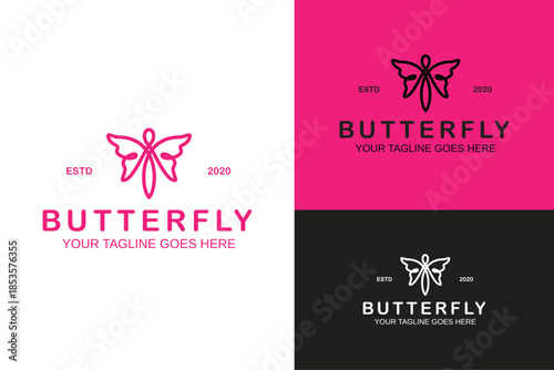 butterfly line art logo design vector illustration