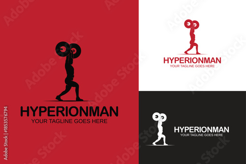 silhouette of weightlifting athlete gym hyperionman and strongman