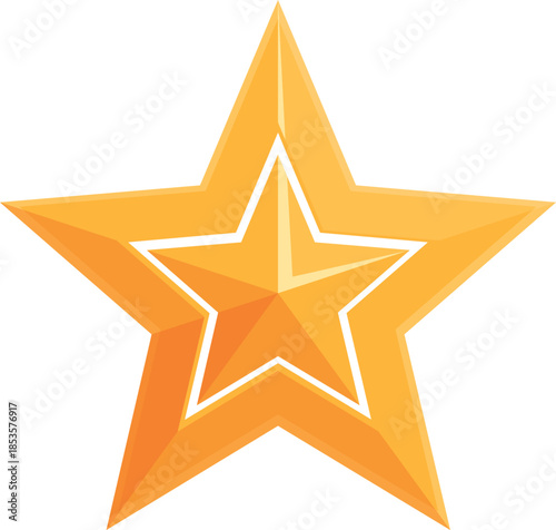 Gold star with white outline glowing on white background, representing achievement, quality, and success