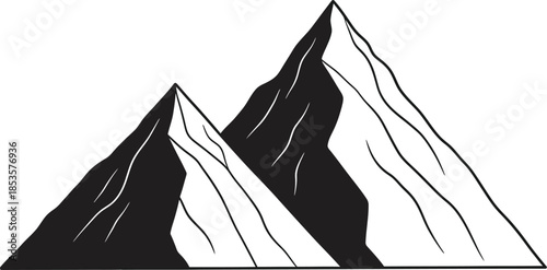 Minimalist black and white illustration of two overlapping mountain peaks