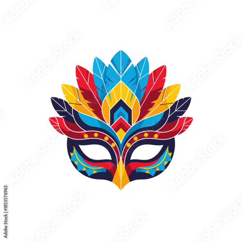 Vibrant and elaborate colorful carnival mask with feather details for celebration art