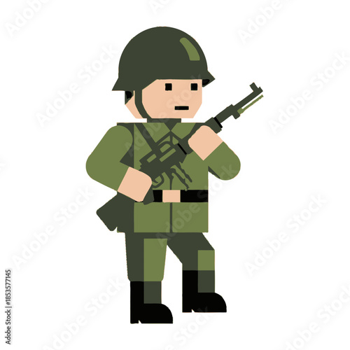 Pixelated soldier character holding a rifle with a surprised expression in a simplistic digital