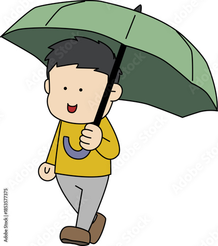 우산 들고 걷는 사람 이미