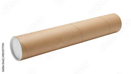 Cardboard mailing tube packaging, isolated on white or transparent background. PNG