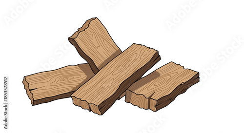 Group of several rough cut wooden logs or planks with visible wood grain and textured edges for woodworking or fuel.