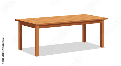 Large rectangular wooden dining or work table with four sturdy legs and a smooth natural finish on a light shadow.