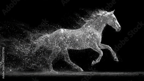 A stunning black-and-white image of a galloping horse, appearing to be made of water, creating a dynamic and ethereal visual effect.