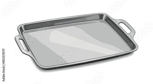 Rectangular stainless steel serving tray with integrated handles features a sleek polished finish for kitchen and restaurant use.