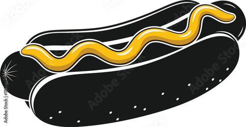 A vibrant illustration of a classic hotdog with bright yellow mustard