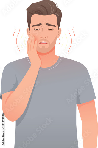 Man with Toothache Holding Cheek in Pain 