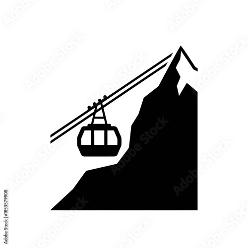 Winter Ski Lift Gondola Silhouette Icon for Mountain Resort and Alpine Sports Branding