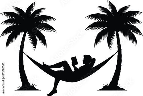 Relaxing in a hammock between two palm trees a peaceful silhouette scene