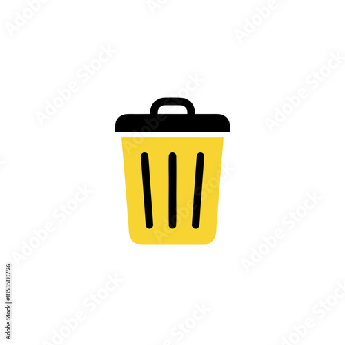 Clean yellow trash can icon with a black lid on a white background, representing waste disposal and recycling
