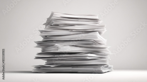 Organized Documents, A minimalist 3D illustration of a neat stack of stylized documents or folders. Isolated on a seamless, solid light gray background. Representing organized tax filing. 