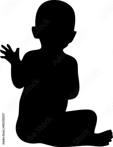 Set of baby and toddler silhouette isolated on white background. Sitting, crawling and standing. Vector illustration