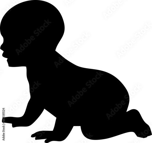 Set of baby and toddler silhouette isolated on white background. Sitting, crawling and standing. Vector illustration