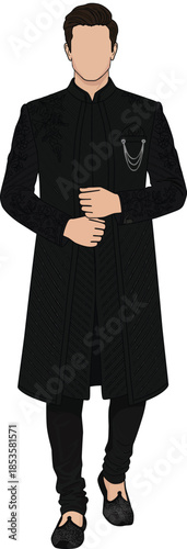 Man Wearing Black Sherwani Sangeet Attire
