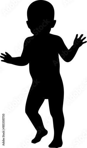 Set of baby and toddler silhouette isolated on white background. Sitting, crawling and standing. Vector illustration