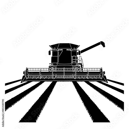 Abstract Combine Harvester in Field Silhouette for Modern Agriculture and Harvest Themes