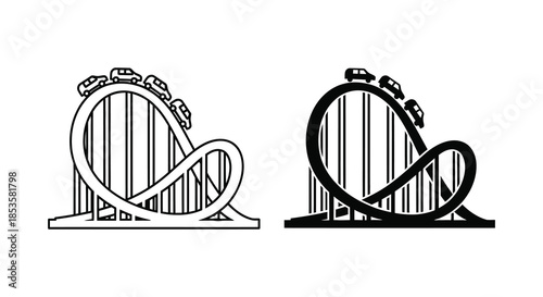 Detailed illustrations showcase a looping roller coaster design with two distinct visual representations silhouette