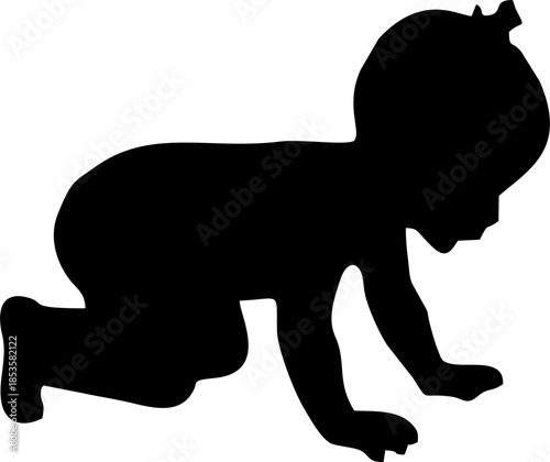 Set of baby and toddler silhouette isolated on white background. Sitting, crawling and standing. Vector illustration