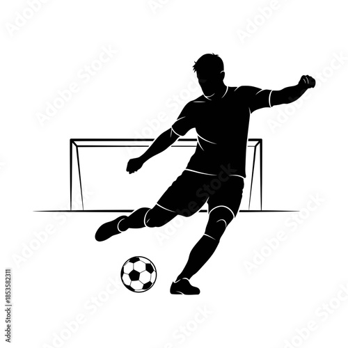 Soccer Player Silhouette Kicking Ball Dynamic Action Minimalist Vector Football Sport Graphic Design