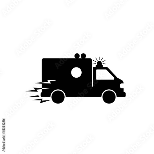 Emergency Ambulance Vehicle Silhouette Rushing Speed Icon For Healthcare Medical Urgency Services