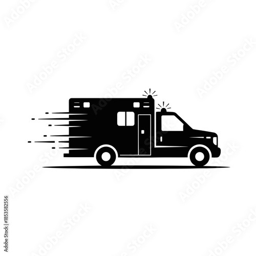 Fast Emergency Ambulance Silhouette Icon Rushing Through Traffic For Medical Response Graphics