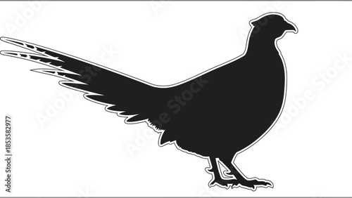 Silhouette of a pheasant with detailed feathers and a distinct body shape