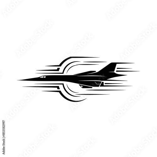 Fast Moving Fighter Jet Silhouette With Speed Lines Graphic For Military Aviation And Aerospace
