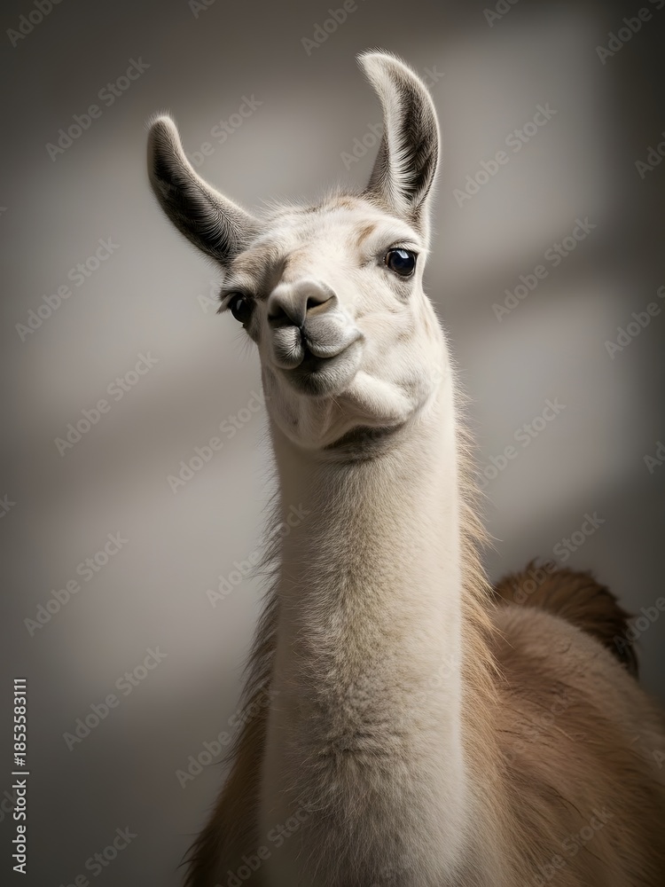 Naklejka premium Closeup portrait of a llama with a gentle expression on its face