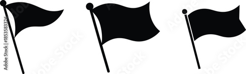 Black Flag Silhouette Icons Set – Waving Banner Symbols Isolated on White Background