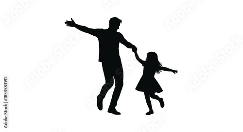 A heartwarming image of a father and daughter joyfully dancing together captured as a silhouette