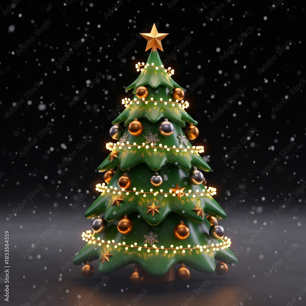 Obraz premium Beautifully decorated Christmas tree with golden lights and ornaments