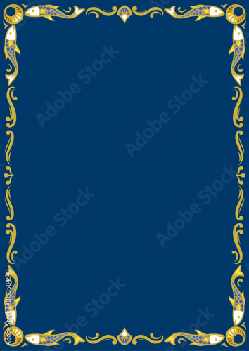 アジア調フレーム33（金x紺地）