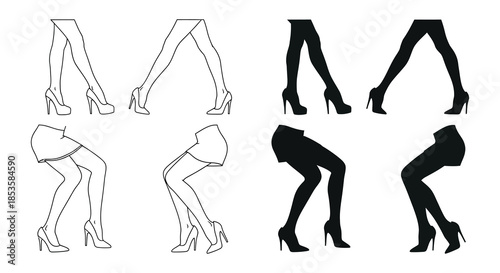 A collection of female legs in various poses both outlined and as a striking silhouette