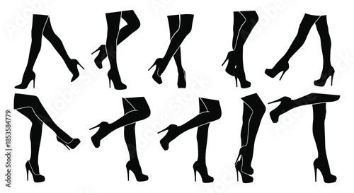 A collection of various female leg and footwear poses displayed as a striking silhouette