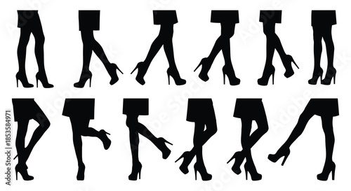 A collection of black silhouettes depicting women in various poses wearing high heels silhouette