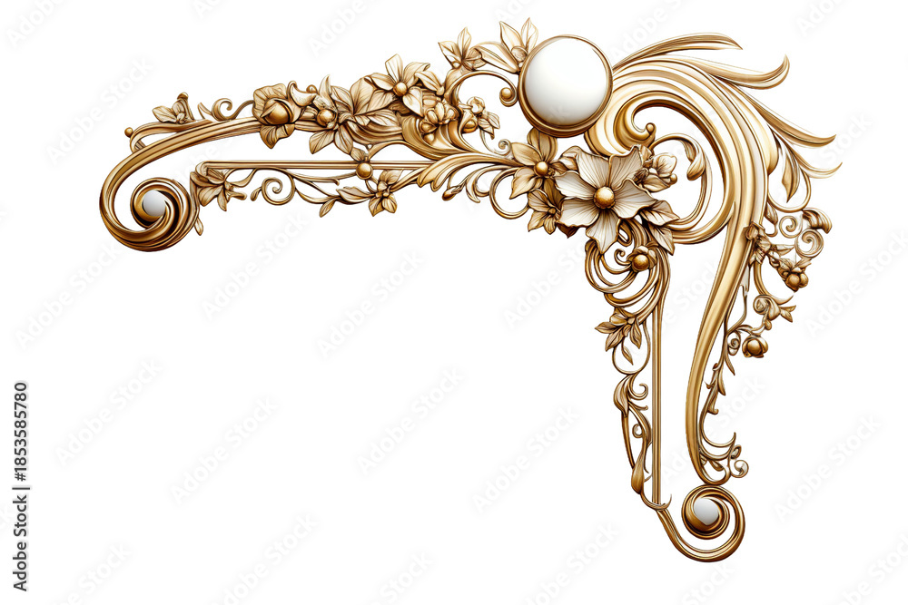 Fototapeta premium Marco decorativo ornamental de flores blancas y doradas en 3D