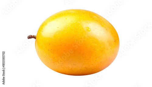 Isolated close-up of a vibrant, ripe, golden-yellow passion fruit