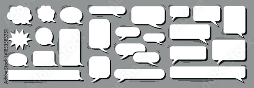 Large set of white comic speech bubbles with black shadow and no outline