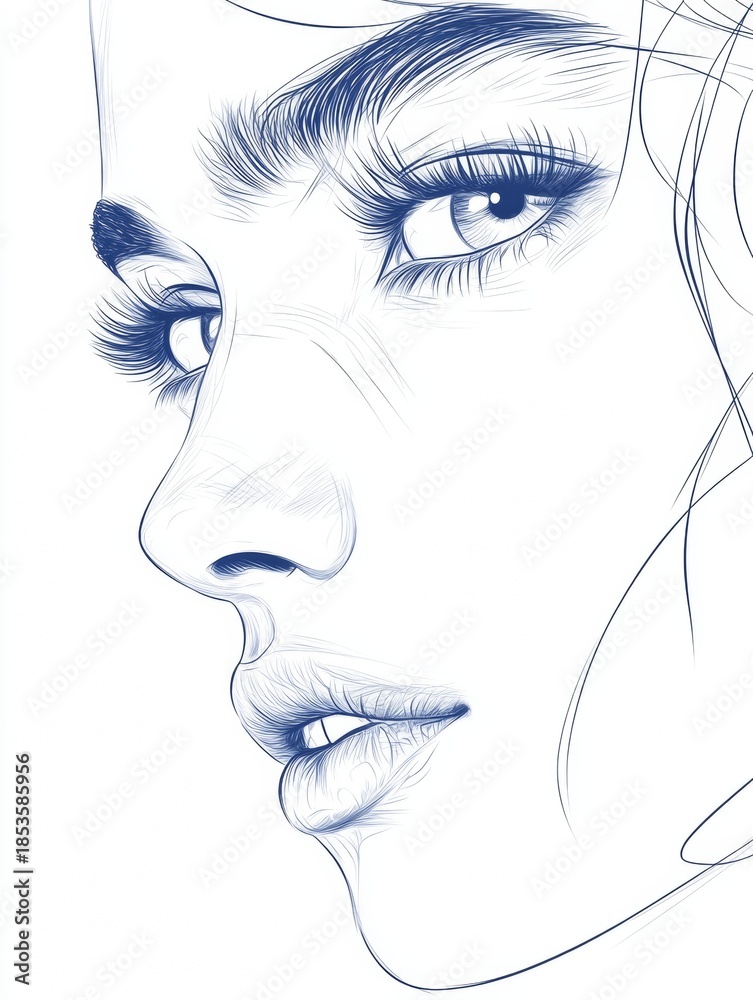 Obraz premium Stylish and modern illustration of a young woman's face with artistic detail.
