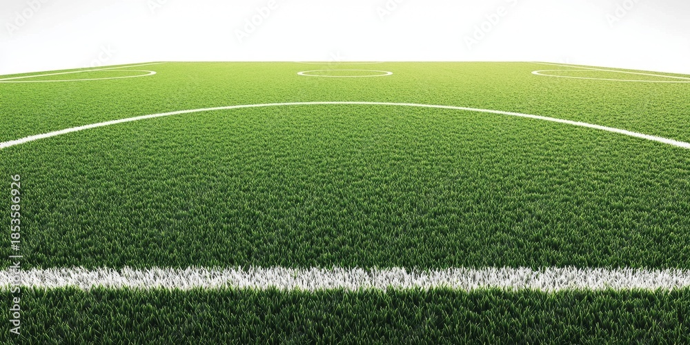 Obraz premium A vibrant soccer field in focus with boundary lines clearly marked and goal netting visible.