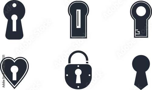 A collection of various lock and keyhole icons in a simple style