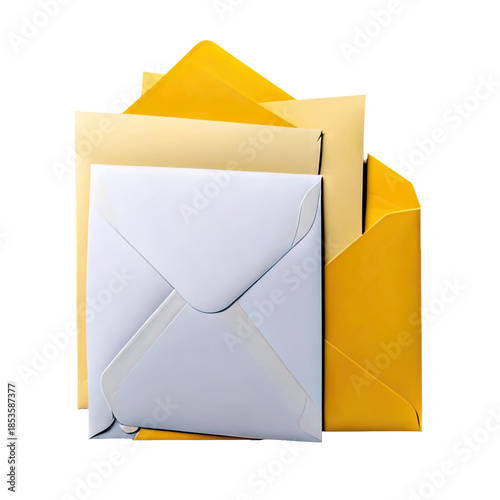 Stacked envelopes of diverse sizes and hues