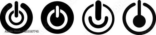 Toggle, Switch & Options. Four variations of power symbols, commonly used to represent the on/off function in electronic devices, depicted in a minimalist black design.